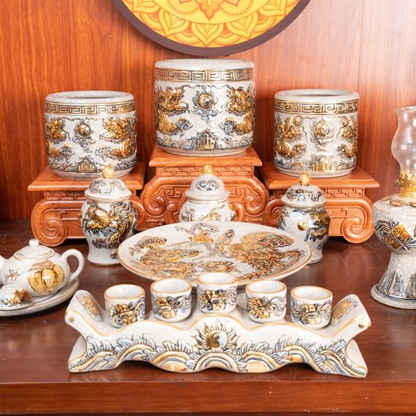 Bộ Thờ Gia Tiên Men Rạn Vẽ Vàng BTGTMRVV2