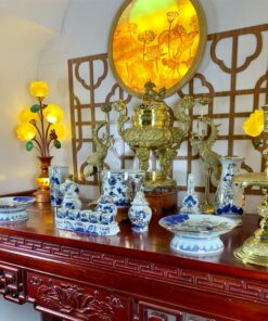 Bộ Đồ Thờ Thần Linh Men Lam Vẽ Vàng 24K BTL01