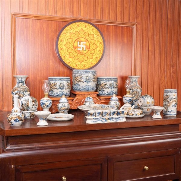Bộ Thờ Gia Tiên Men Rạn Đắp Nổi BTGTMRDN3