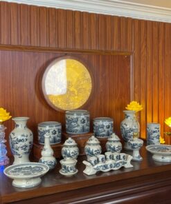 Bộ Đồ Thờ Gia Tiên Men Rạn Vẽ – bộ cơ bản, bàn thờ ngang 127 -155 cm