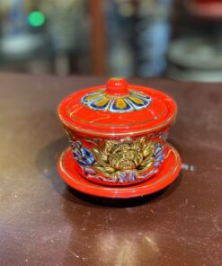 Bát Sâm/ Bát Nước Men Đỏ Vẽ Vàng 24K
