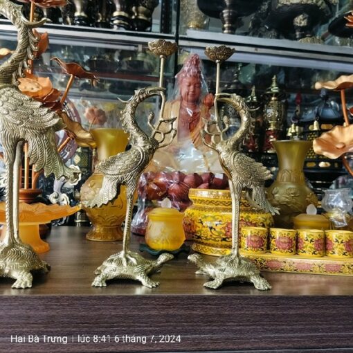 Cặp Hạc Thờ Đồng Vàng