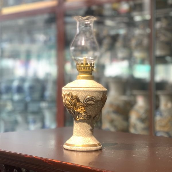 Đèn Dầu Men Rạn Vẽ Vàng 24K