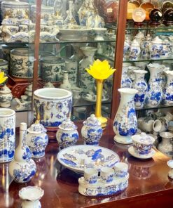 Bộ Đồ Thờ Thần Linh Sứ Men Lam Vẽ Vàng