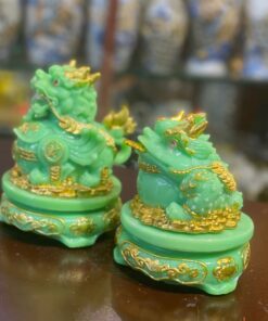 Cặp Cóc Thiềm Thừ & Tỳ Hưu Phong Thủy Đế Xoay Bột Đá Xanh Ngọc Bích