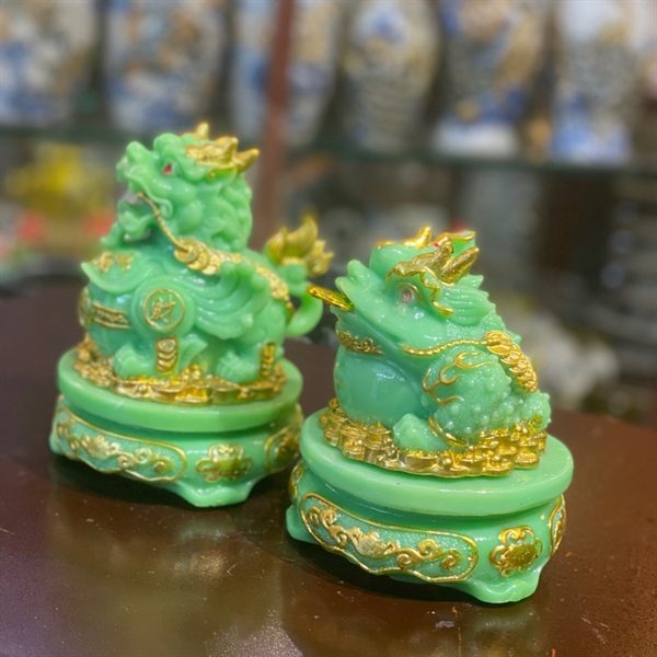Cặp Cóc Thiềm Thừ & Tỳ Hưu Phong Thủy Đế Xoay Bột Đá Xanh Ngọc Bích