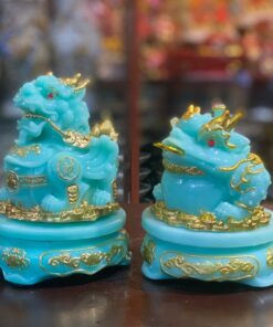 Cặp Cóc Thiềm Thừ & Tỳ Hưu Phong Thủy Đế Xoay Bột Đá Xanh Lam