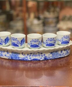 Kỷ/ Khay 5 Chén Nước Men Ngọc