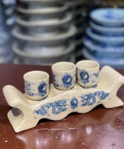Kỷ Ngai Nước 3 Chén Men Rạn Vẽ