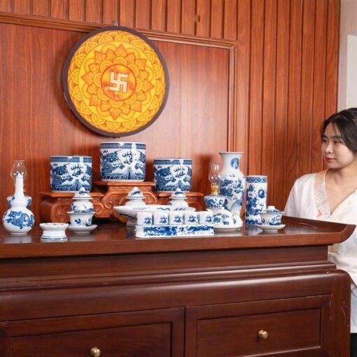 Bộ Đồ Thờ Gia Tiên Sứ Men Lam