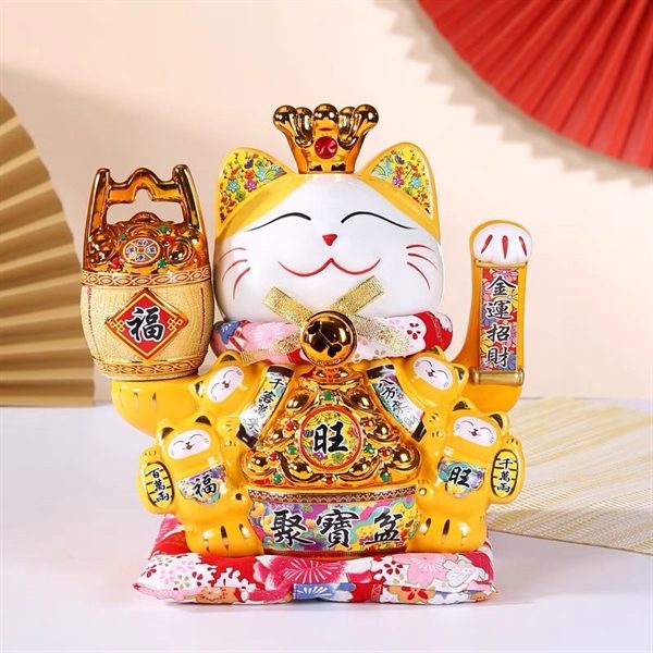 Mèo Thần Tài Đế Vương Vàng Can Khách Lai Phương Cao 21cm