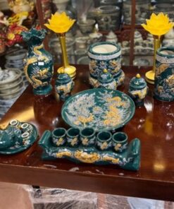 Bộ Đồ Thờ Thần Linh Men Xanh Lục Bảo
