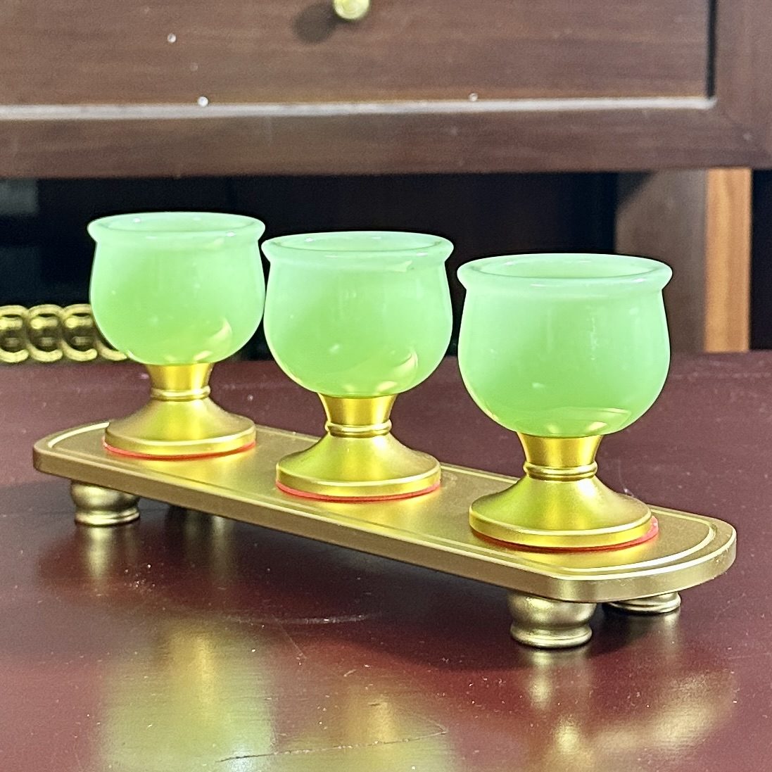 Khay 3 Chén Lưu Ly Xanh Bọc Đồng