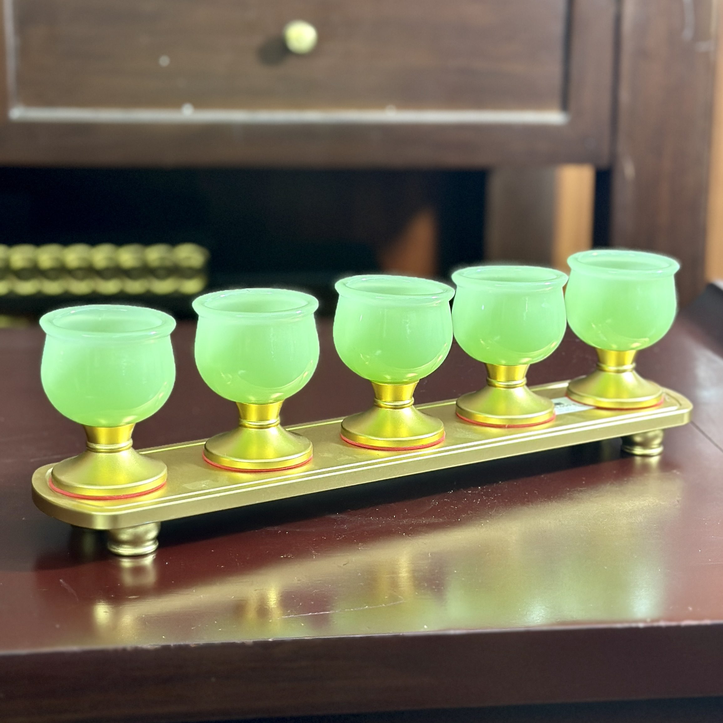 Khay 5 Chén Lưu Ly Xanh Bọc Đồng