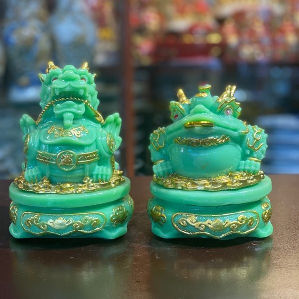 Cặp Cóc Thiềm Thừ & Tỳ Hưu Phong Thủy Đế Xoay Bột Đá Xanh Ngọc Bích