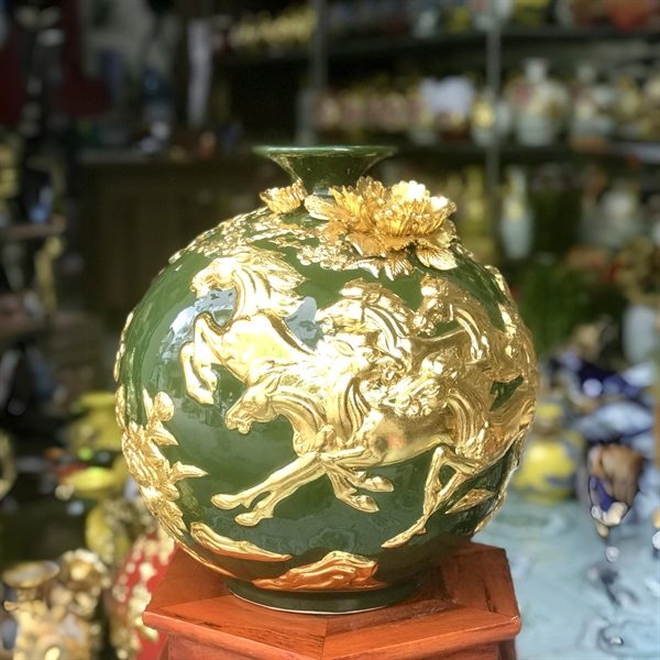 Bình Hút Lộc Mã Đáo Thành Công Men Màu Dát Vàng