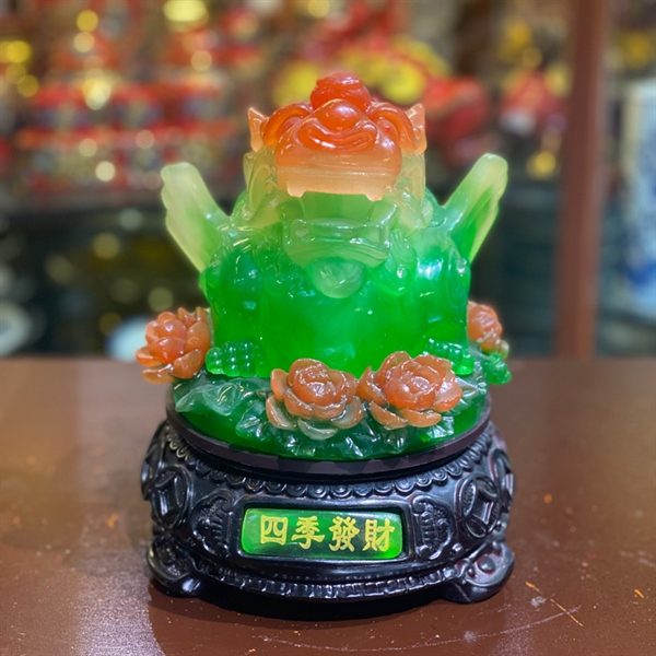 Tỳ Hưu Tọa Hoa Phong Thuỷ Xoay Đế Gỗ Xanh