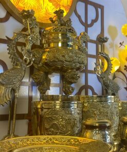 Bộ Đồ Thờ Gia Tiên Đồng Vàng Cao Cấp