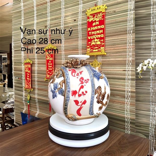 Bình Hút Lộc Cuốn Thư Vạn Sự Như Ý Men Đắp Nổi - Ảnh 3