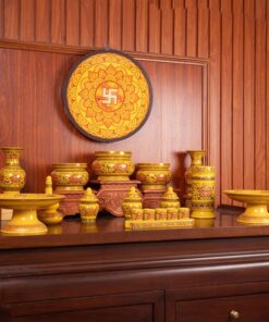 Bộ Đồ Thờ Gia Tiên Sứ Gấm Vàng BTGTSGV2