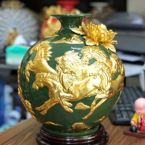 Bình Hút Lộc Mã Đáo Thành Công Men Màu Dát Vàng - Ảnh 3