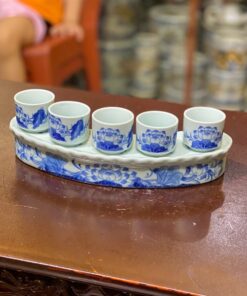 Kỷ/ Khay 5 Chén Nước Men Ngọc