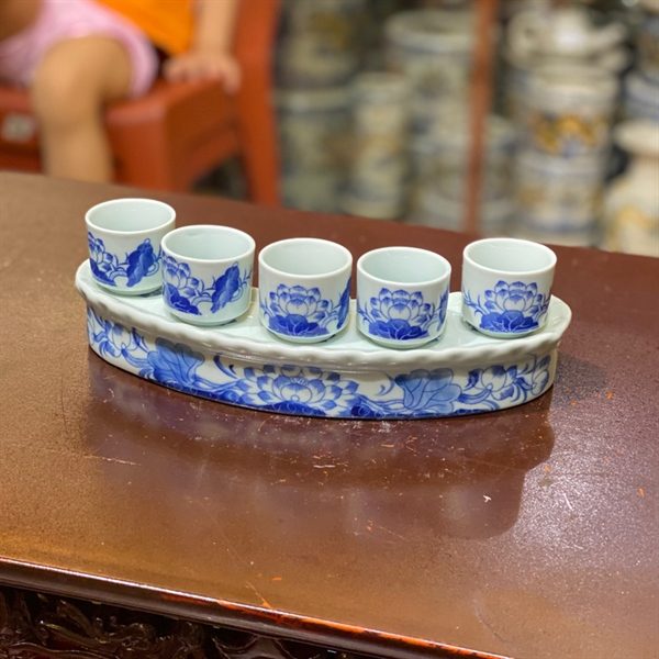 Kỷ/ Khay 5 Chén Nước Men Ngọc