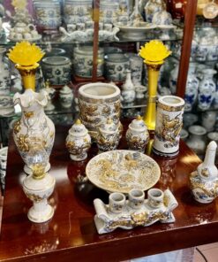 Bộ Đồ Thờ Thần Linh Men Rạn Vẽ Vàng