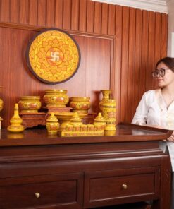 Bộ Đồ Thờ Gia Tiên Sứ Gấm Vàng BTGTSGV3
