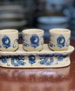 Kỷ/ Khay Nước 3 Chén Men Rạn Vẽ