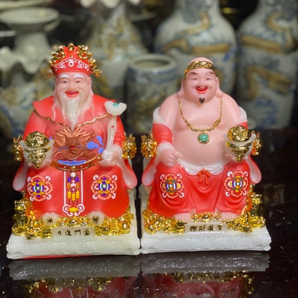 Tượng Thần Tài Thổ Địa Phú Quý Bột Đá Đỏ Cam
