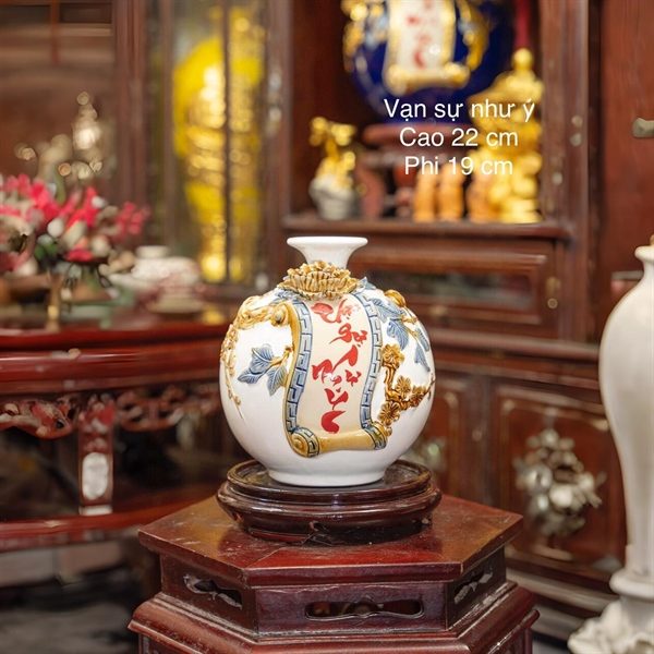 Bình Hút Lộc Cuốn Thư Vạn Sự Như Ý Men Đắp Nổi