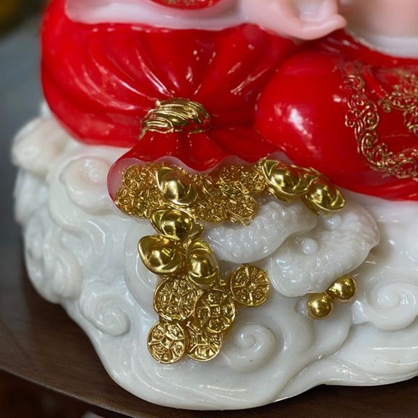 Di Lặc Bột Đá Đỏ Cầm Gậy Như Ý