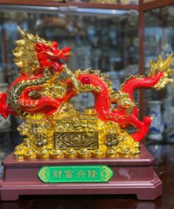 Tượng Rồng Đỏ Cuộn Rương Vàng