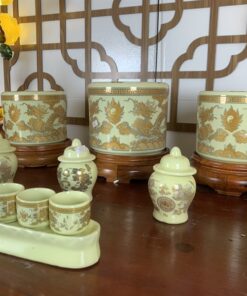 Bộ Đồ Thờ Gia Tiên Men Vàng Ngà BDTGTMV02