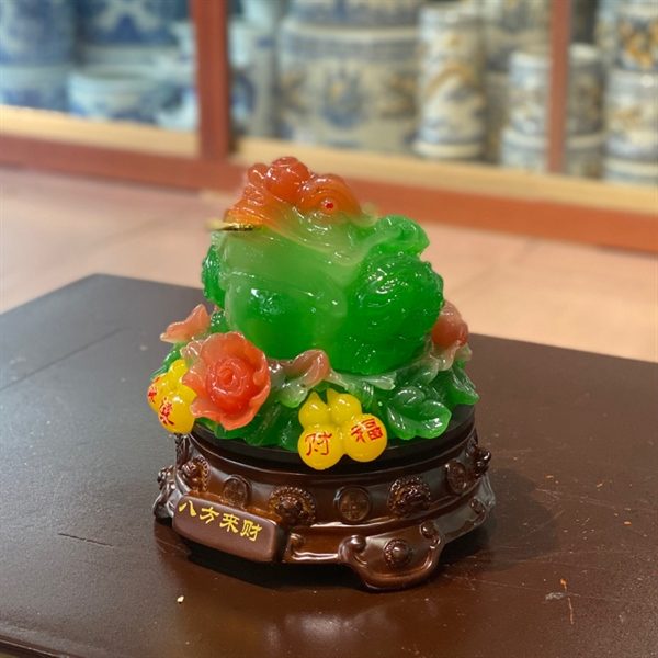 Cóc Thiềm Thừ Phong Thuỷ Xoay Đế Gỗ Hồ Lô Xanh