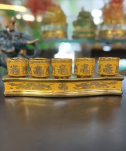 Khay Nước 5 Chén Men Vàng Kim Sa
