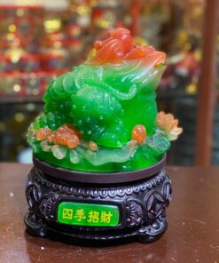 Cóc Thiềm Thừ Tọa Hoa Phong Thuỷ Xoay Đế Gỗ Xanh