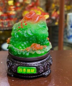 Cóc Thiềm Thừ Tọa Hoa Phong Thuỷ Xoay Đế Gỗ Xanh