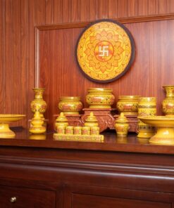 Bộ Đồ Thờ Gia Tiên Sứ Gấm Vàng BTGTSGV2