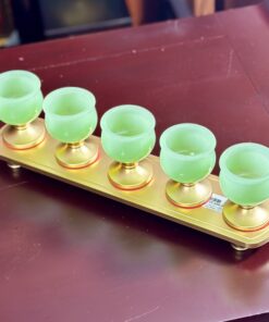 Khay 5 Chén Lưu Ly Xanh Bọc Đồng