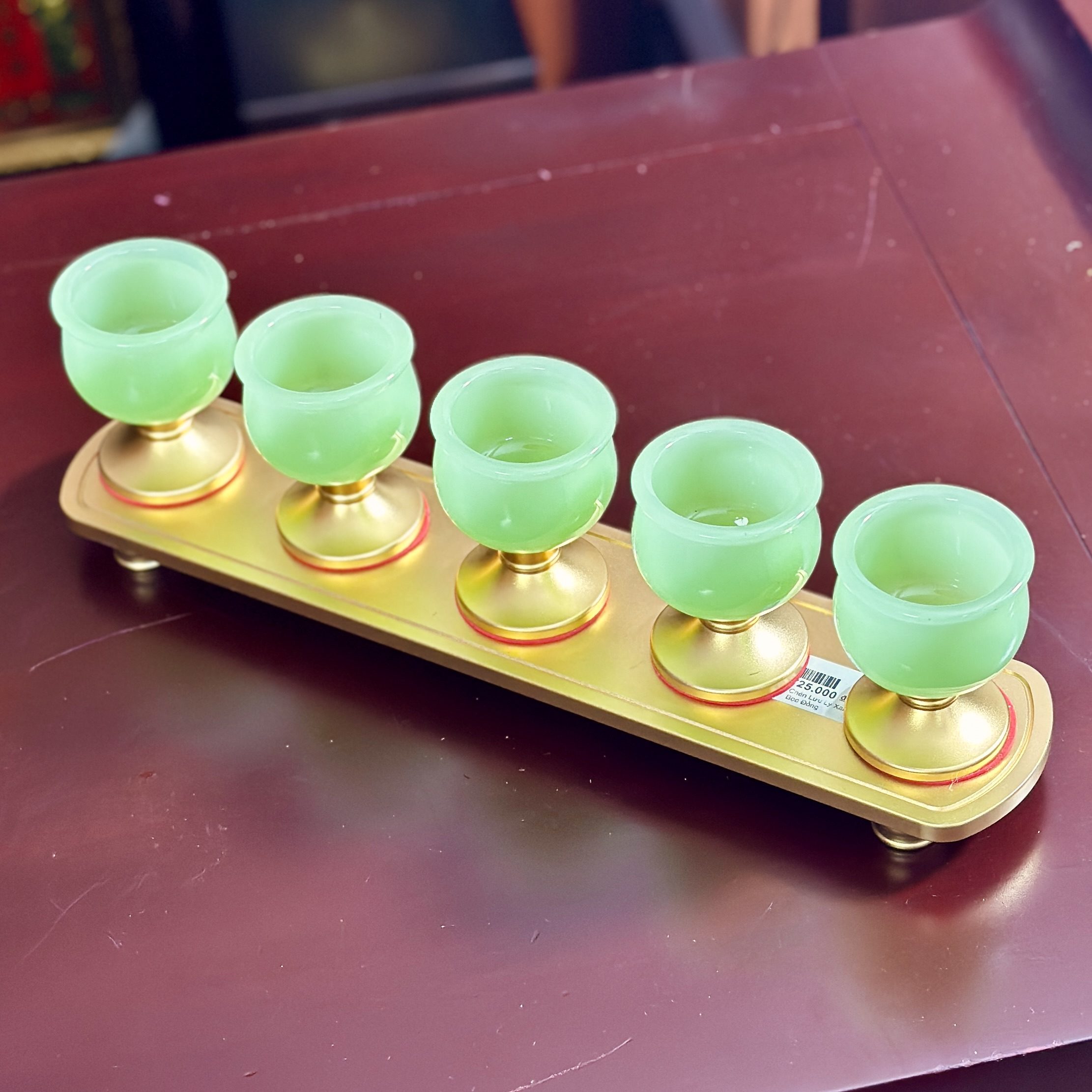 Khay 5 Chén Lưu Ly Xanh Bọc Đồng