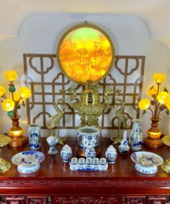 Bộ Đồ Thờ Thần Linh Men Lam Vẽ Vàng 24K BTL01