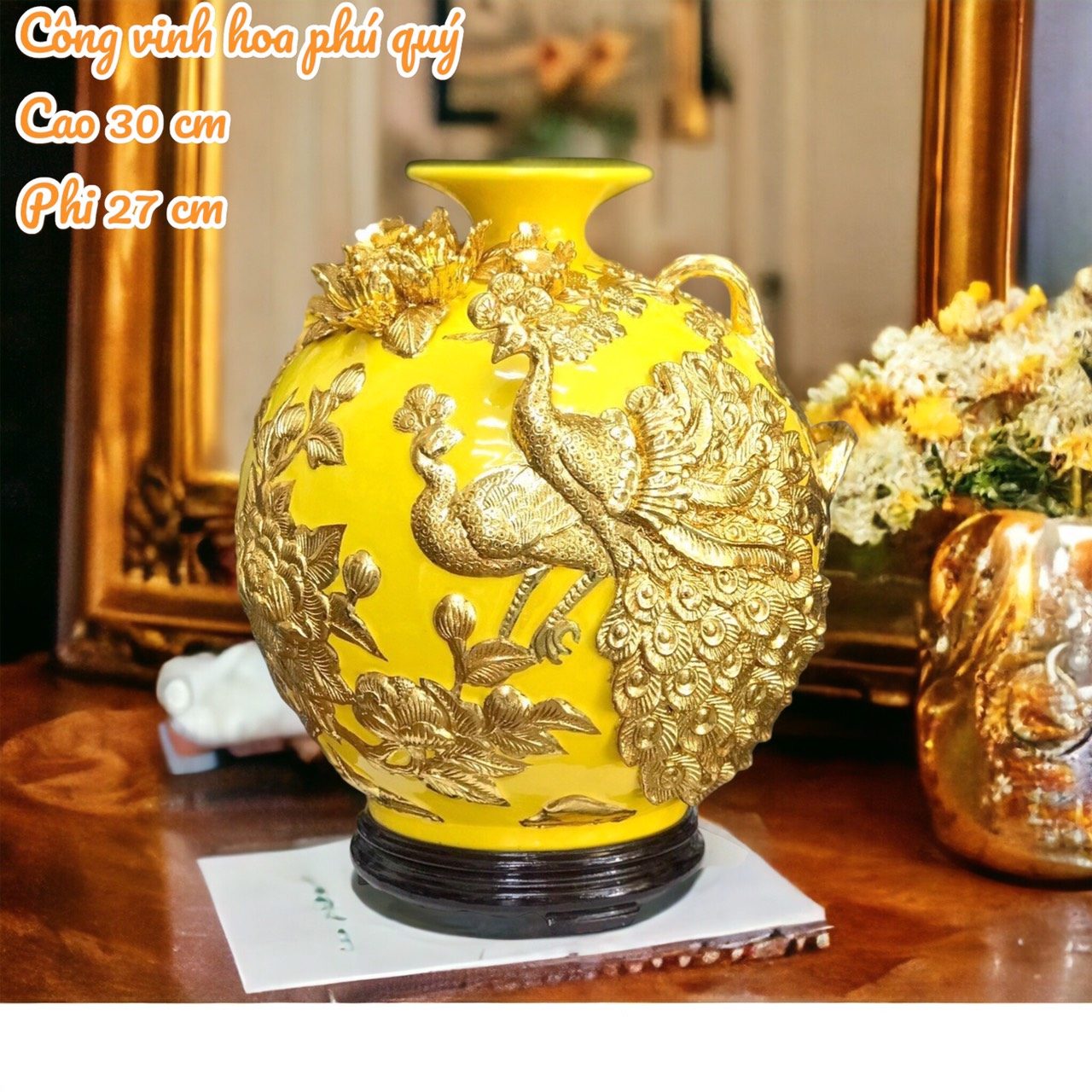 Bình Hút Lộc Công Đào Phú Quý Men Màu Dát Vàng