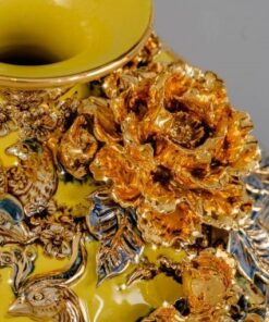 Bình Hút Lộc Công Đào Men Vàng Đắp Nổi Vẽ Vàng 24K H28