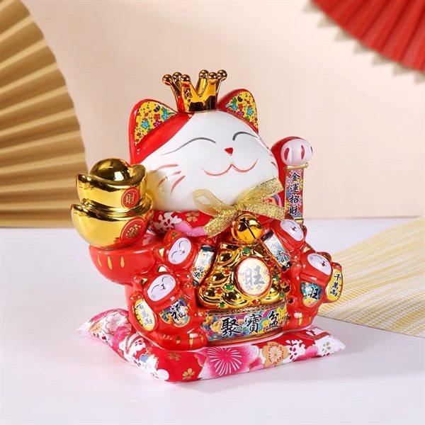 Mèo Thần Tài Đế Vương Đỏ Can Khách Lai Phương Cao 21cm