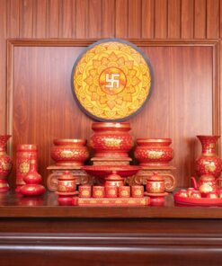 Bộ Đồ Thờ Gia Tiên Sứ Gấm Đỏ BTGTGD1