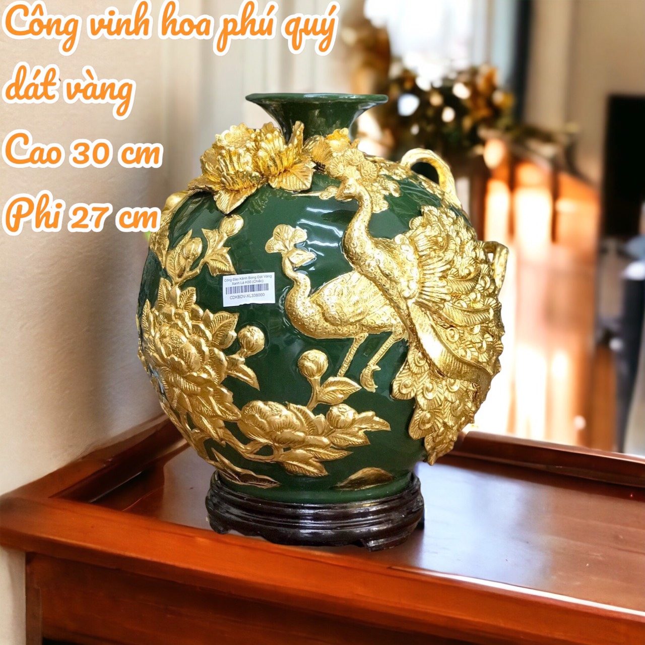 Bình Hút Lộc Công Đào Phú Quý Men Màu Dát Vàng