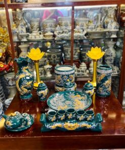 Bộ Đồ Thờ Thần Linh Men Xanh Lục Bảo