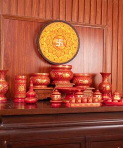 Bộ Đồ Thờ Gia Tiên Sứ Gấm Đỏ BTGTGD1